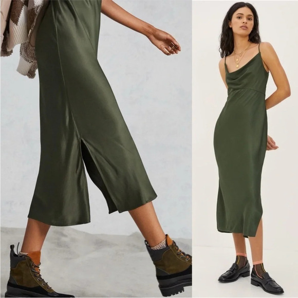 Anthropologie Dress Women's XL Elyse Green Bias Slip Midi HOCO Special Occasion - Picture 11 of 11